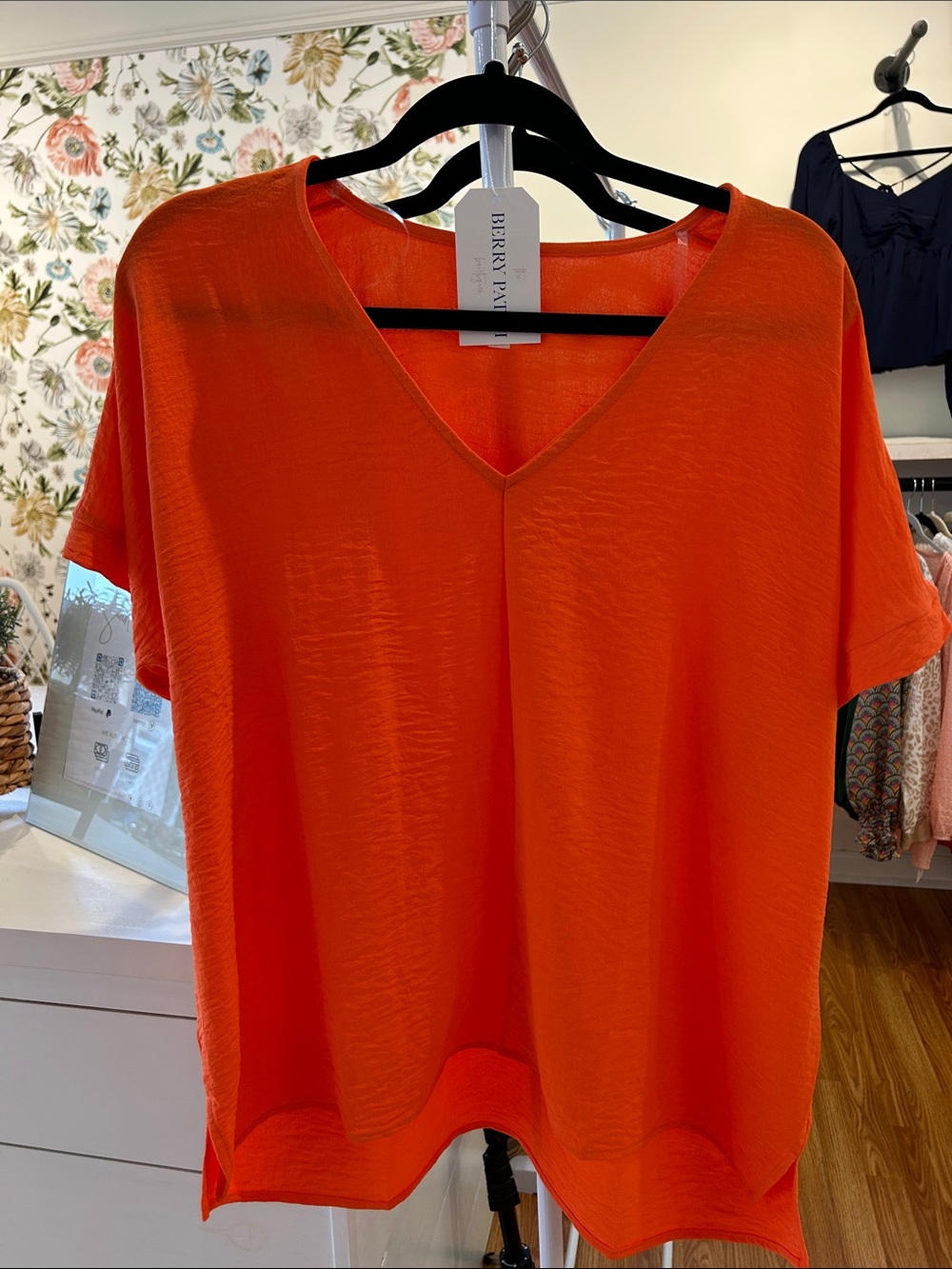 mittoshop V-Neck Short Sleeve Top - Bright Orange